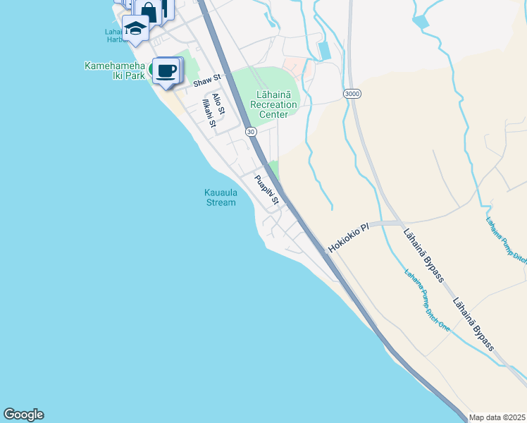 map of restaurants, bars, coffee shops, grocery stores, and more near 17 Pualoke Place in Lahaina