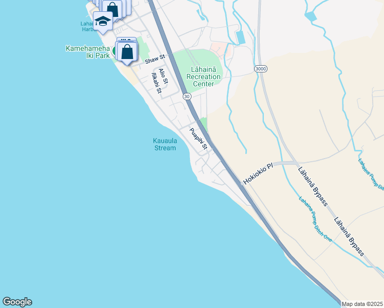 map of restaurants, bars, coffee shops, grocery stores, and more near 46 Pualoke Place in Lahaina