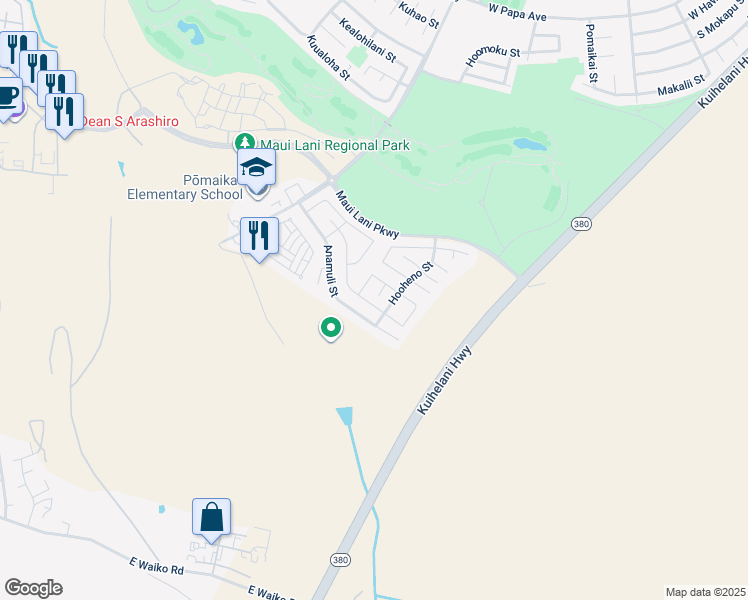 map of restaurants, bars, coffee shops, grocery stores, and more near 178 Molehulehu Loop in Kahului