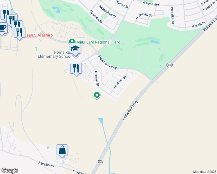 map of restaurants, bars, coffee shops, grocery stores, and more near 182 Molehulehu Loop in Kahului