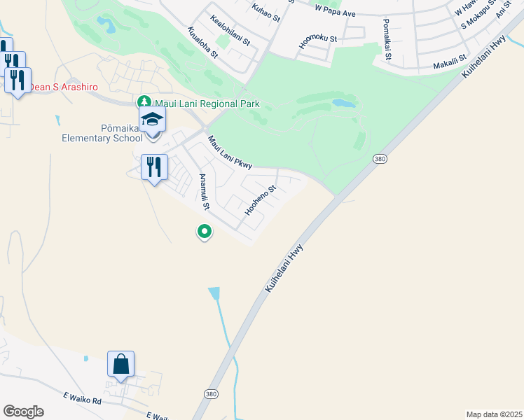map of restaurants, bars, coffee shops, grocery stores, and more near 87 Molehulehu Loop in Kahului