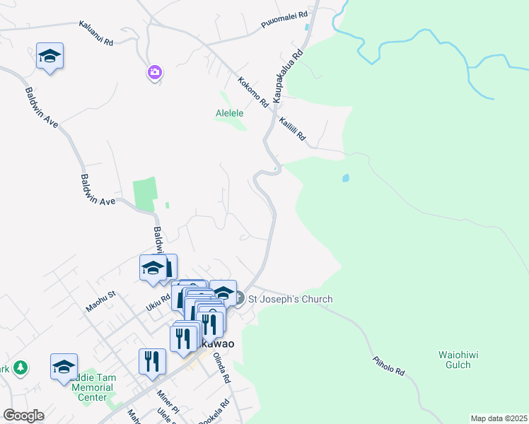 map of restaurants, bars, coffee shops, grocery stores, and more near 1491 Makawao Avenue in Makawao
