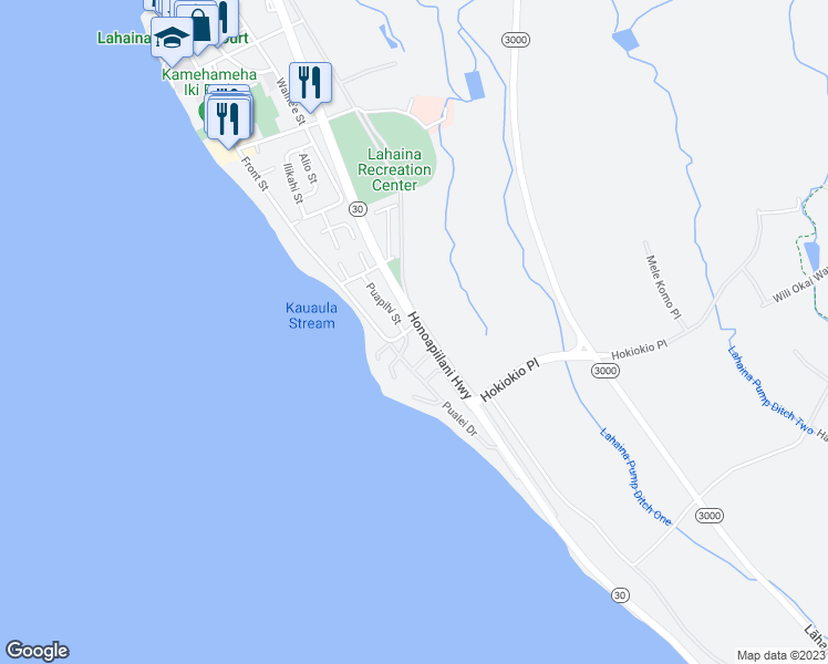 map of restaurants, bars, coffee shops, grocery stores, and more near 71 Puapake Place in Lahaina