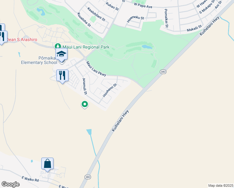 map of restaurants, bars, coffee shops, grocery stores, and more near 60 Henohea Place in Kahului
