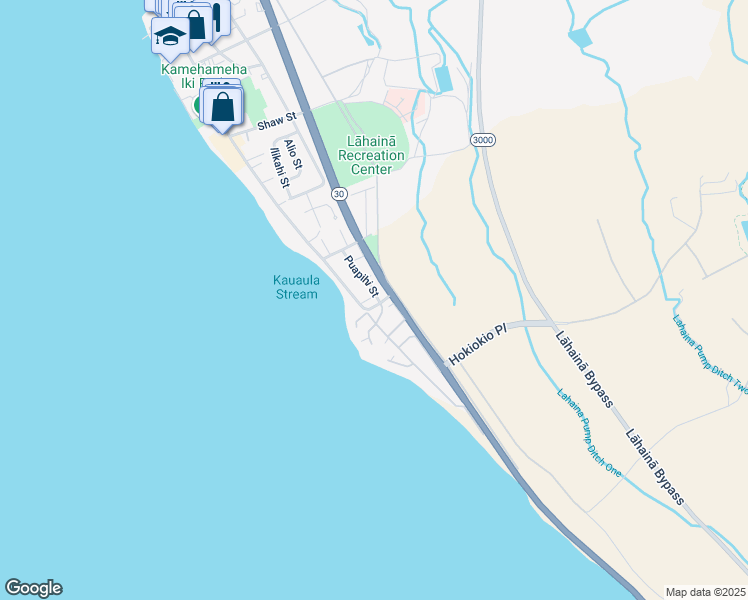 map of restaurants, bars, coffee shops, grocery stores, and more near 207 Puapihi Street in Lahaina