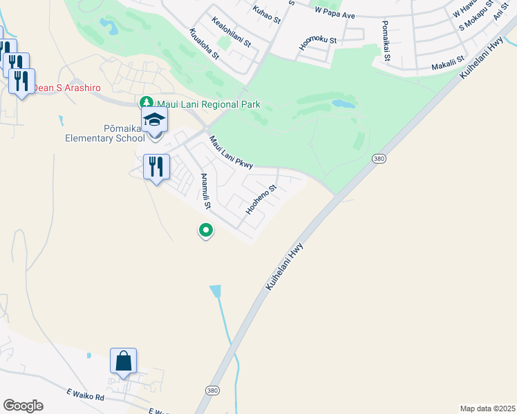 map of restaurants, bars, coffee shops, grocery stores, and more near 79 Molehulehu Loop in Kahului