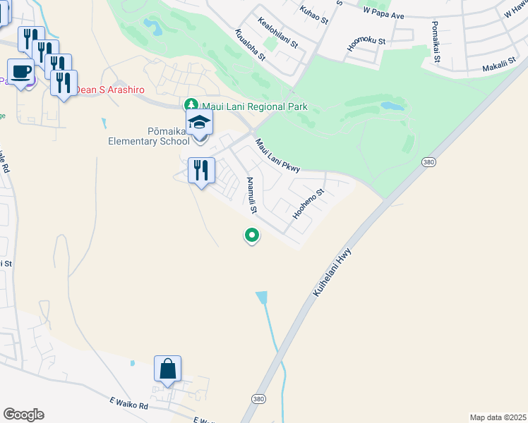 map of restaurants, bars, coffee shops, grocery stores, and more near 207 Molehulehu Street in Kahului