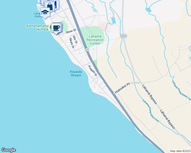 map of restaurants, bars, coffee shops, grocery stores, and more near 207 Puapihi Street in Lahaina