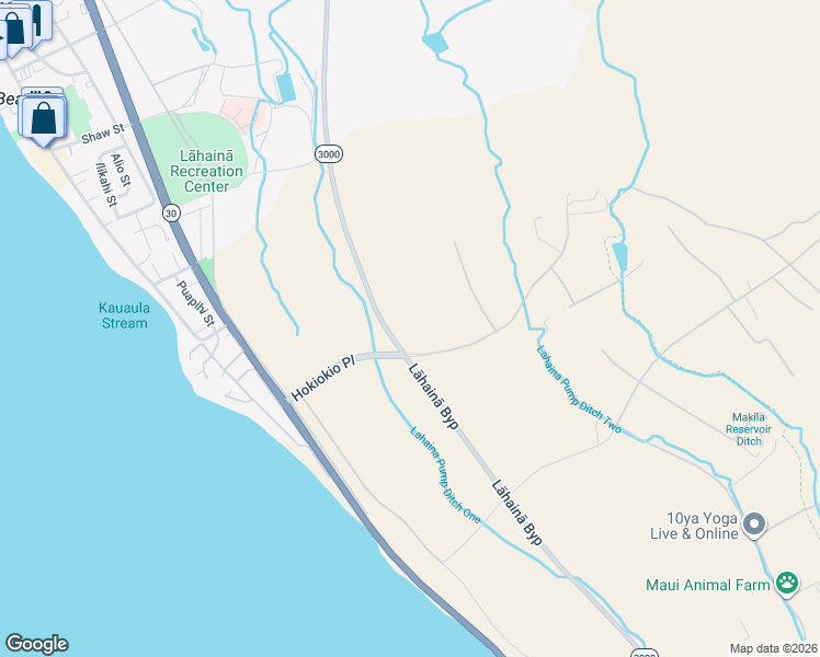 map of restaurants, bars, coffee shops, grocery stores, and more near 225 Hokiokio Place in Lahaina