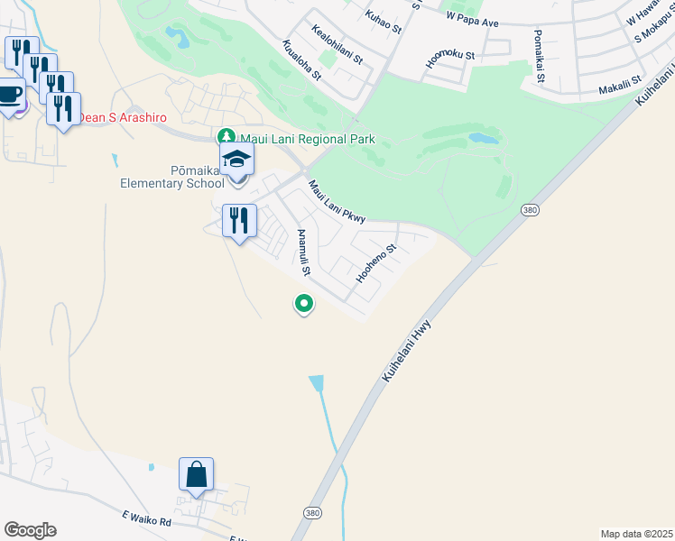 map of restaurants, bars, coffee shops, grocery stores, and more near 10 Molehulehu Loop in Kahului