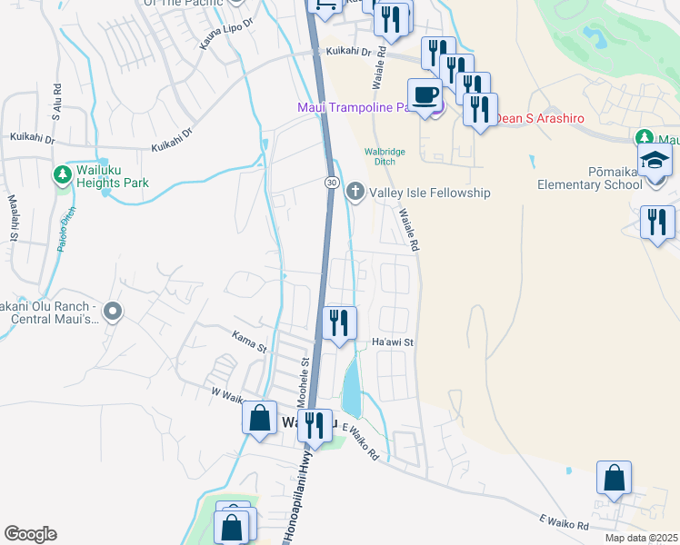 map of restaurants, bars, coffee shops, grocery stores, and more near 26 Kamaha'o Street in Wailuku
