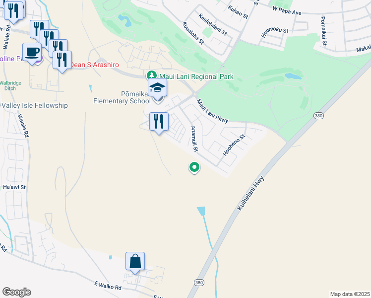 map of restaurants, bars, coffee shops, grocery stores, and more near 132 Kapela Place in Kahului