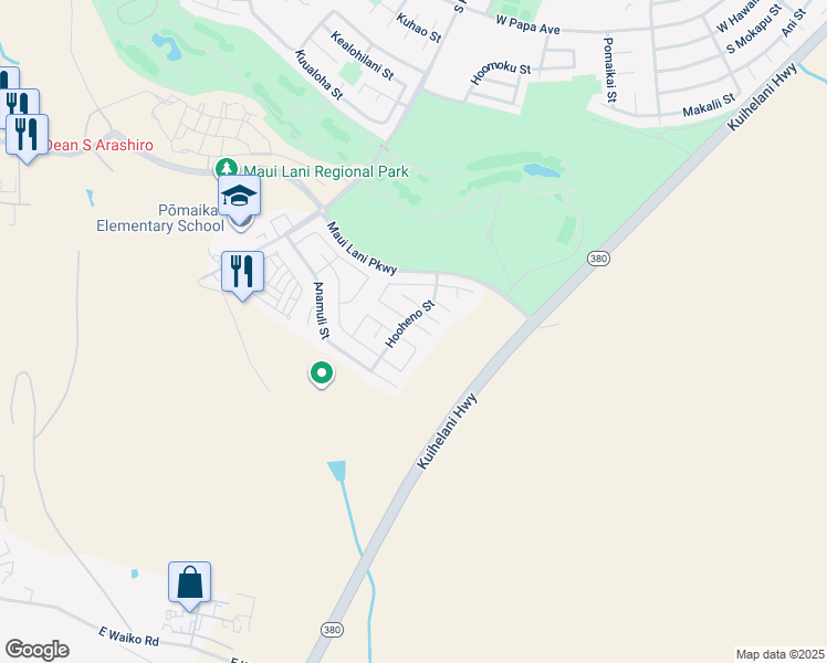 map of restaurants, bars, coffee shops, grocery stores, and more near 18 Henohea Place in Kahului