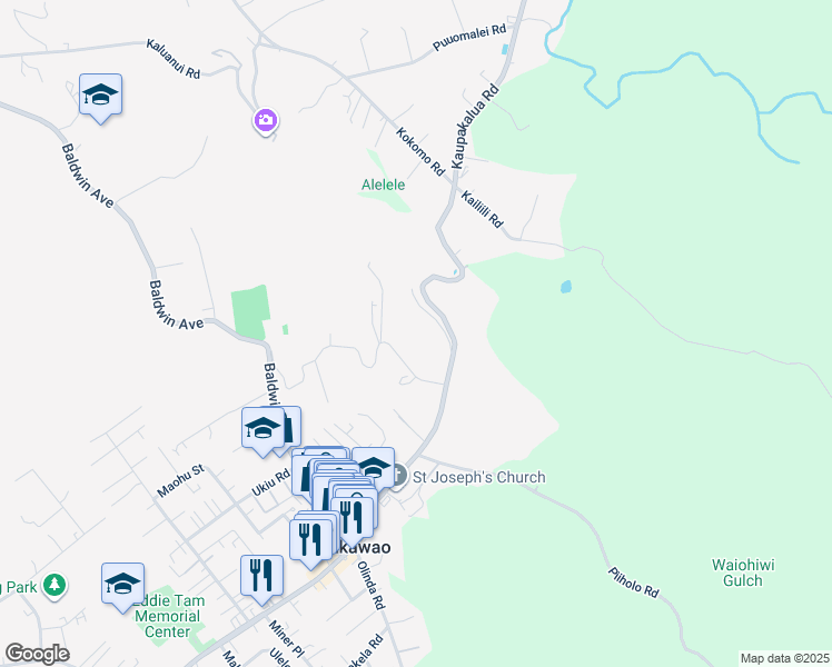 map of restaurants, bars, coffee shops, grocery stores, and more near 1491 Makawao Avenue in Makawao
