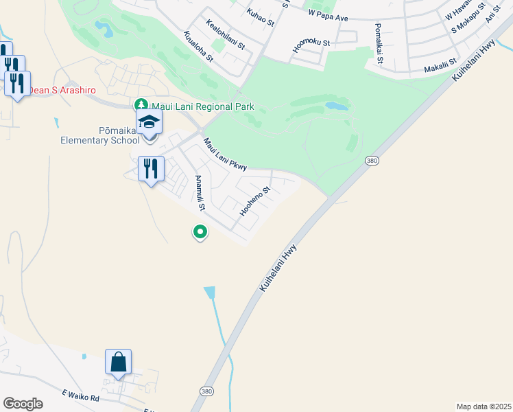map of restaurants, bars, coffee shops, grocery stores, and more near 18 Henohea Place in Kahului