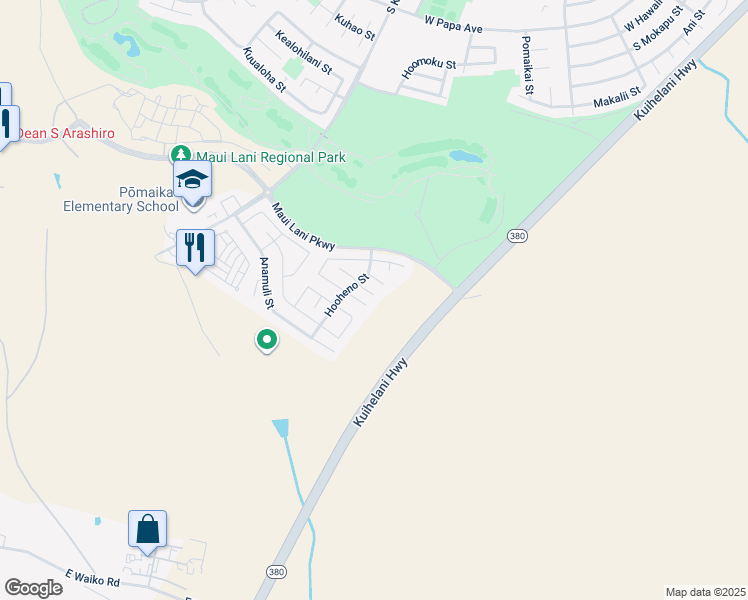 map of restaurants, bars, coffee shops, grocery stores, and more near 44 East Makahehi Loop in Kahului