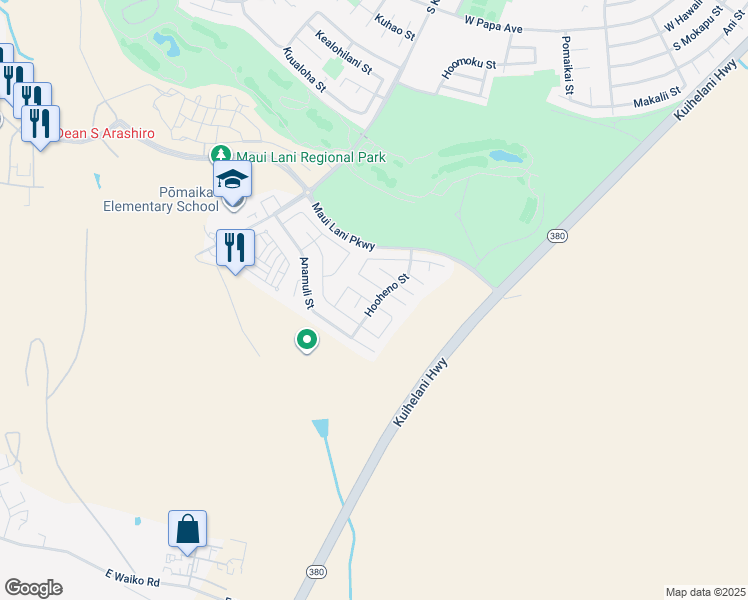 map of restaurants, bars, coffee shops, grocery stores, and more near 63 Molehulehu Loop in Kahului