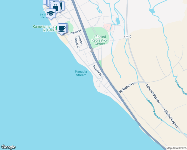 map of restaurants, bars, coffee shops, grocery stores, and more near 249 Front Street in Lahaina