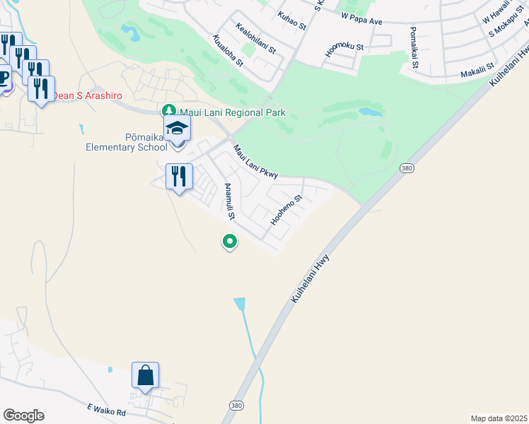 map of restaurants, bars, coffee shops, grocery stores, and more near 46 Molehulehu Loop in Kahului
