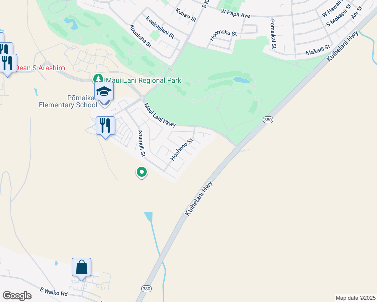map of restaurants, bars, coffee shops, grocery stores, and more near Henohea Place in Kahului