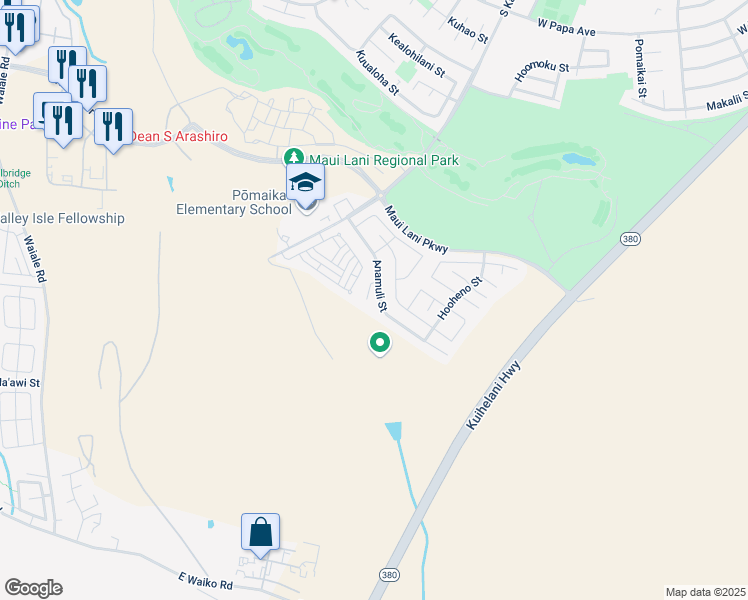 map of restaurants, bars, coffee shops, grocery stores, and more near 130 Anamuli Street in Kahului