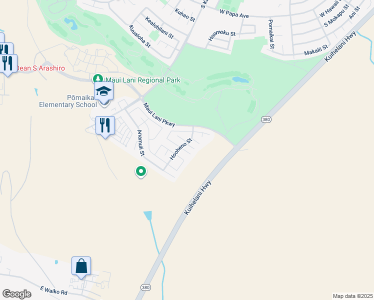 map of restaurants, bars, coffee shops, grocery stores, and more near 27 Henohea Place in Kahului