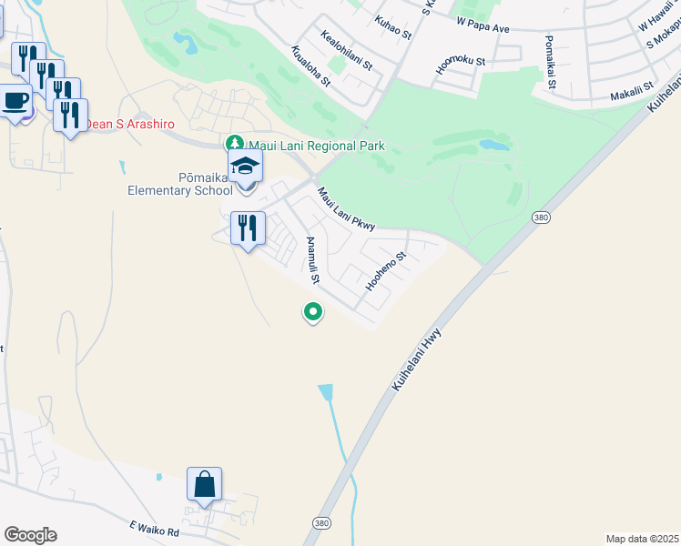 map of restaurants, bars, coffee shops, grocery stores, and more near 11 Molehulehu Loop in Kahului