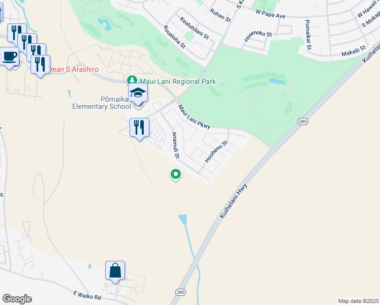 map of restaurants, bars, coffee shops, grocery stores, and more near 11 Molehulehu Loop in Kahului