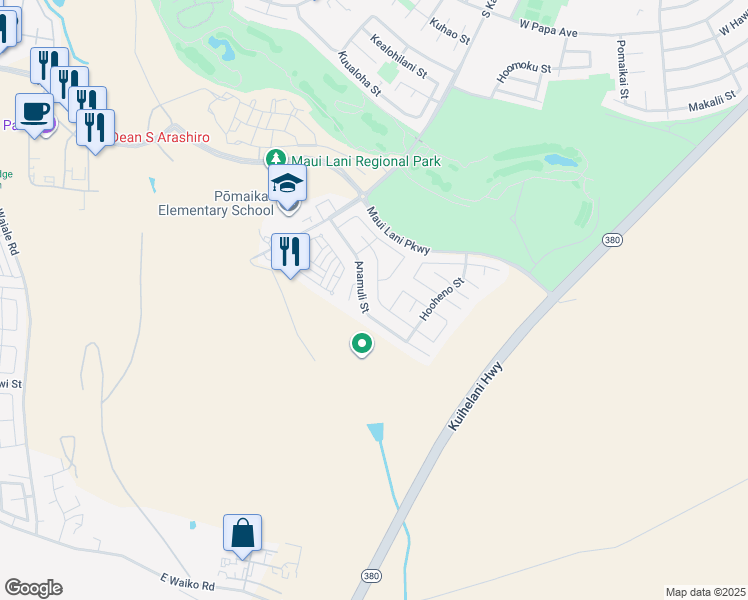 map of restaurants, bars, coffee shops, grocery stores, and more near 215 Molehulehu Street in Kahului