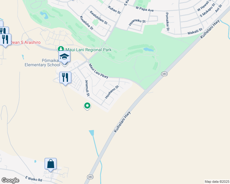 map of restaurants, bars, coffee shops, grocery stores, and more near 21 Henohea Place in Kahului