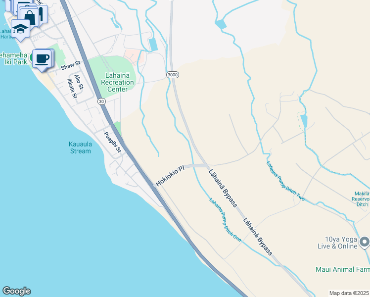 map of restaurants, bars, coffee shops, grocery stores, and more near 197 Hokiokio Place in Lahaina