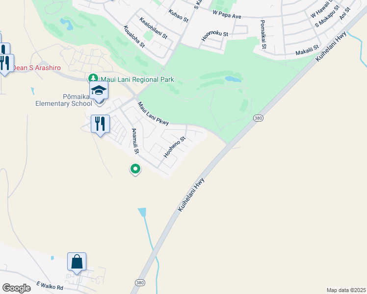 map of restaurants, bars, coffee shops, grocery stores, and more near 32 East Makahehi Loop in Kahului