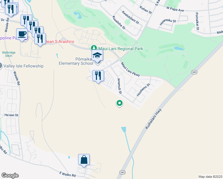 map of restaurants, bars, coffee shops, grocery stores, and more near 111 Meheu Circle in Kahului