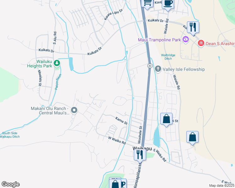 map of restaurants, bars, coffee shops, grocery stores, and more near 159 Mo'olu Circle in Wailuku