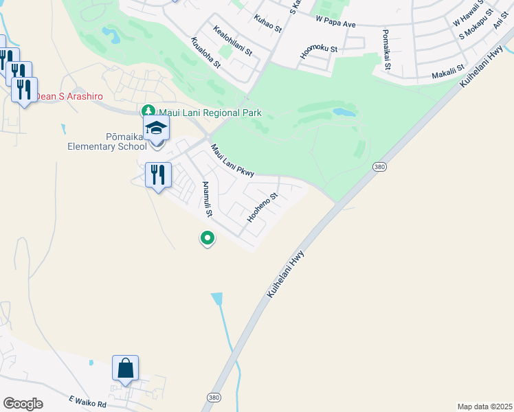map of restaurants, bars, coffee shops, grocery stores, and more near 126 Papahi Loop in Kahului