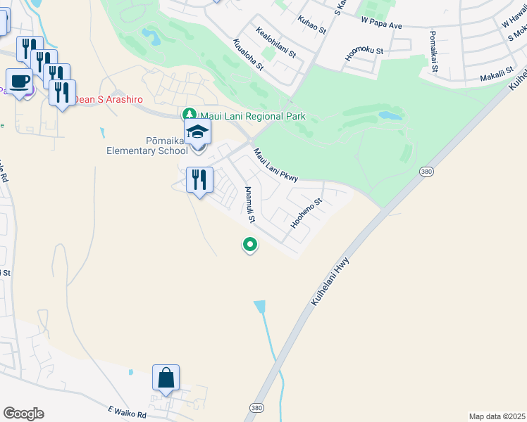 map of restaurants, bars, coffee shops, grocery stores, and more near 212 Molehulehu Street in Kahului