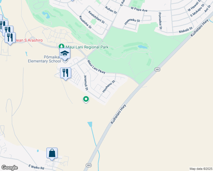 map of restaurants, bars, coffee shops, grocery stores, and more near 126 Papahi Loop in Kahului