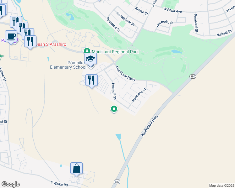 map of restaurants, bars, coffee shops, grocery stores, and more near 217 Molehulehu Street in Kahului