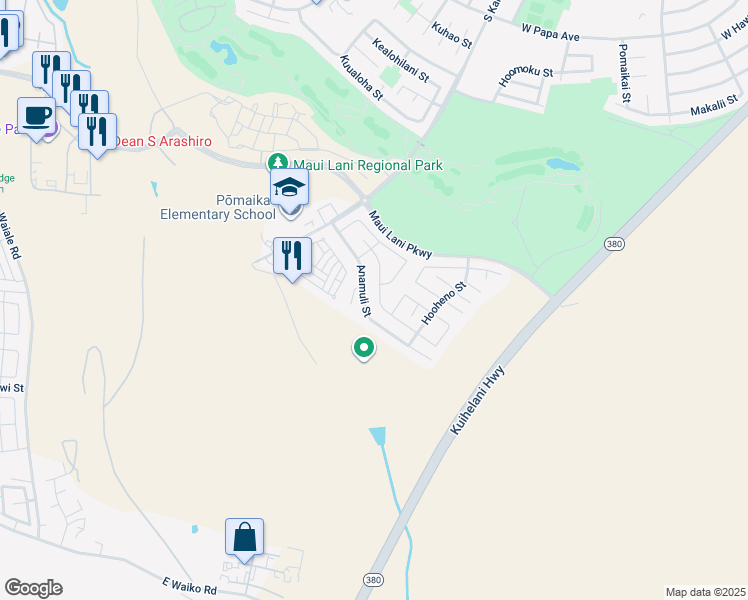 map of restaurants, bars, coffee shops, grocery stores, and more near 217 Molehulehu Street in Kahului