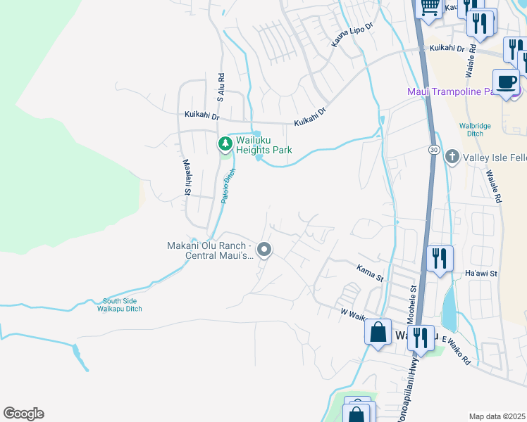 map of restaurants, bars, coffee shops, grocery stores, and more near 382 West Waiko Road in Wailuku