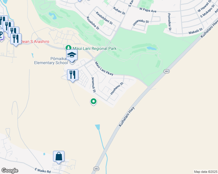 map of restaurants, bars, coffee shops, grocery stores, and more near 43 Molehulehu Loop in Kahului