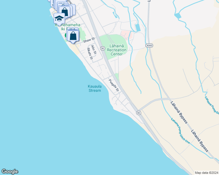 map of restaurants, bars, coffee shops, grocery stores, and more near 250A Front Street in Lahaina