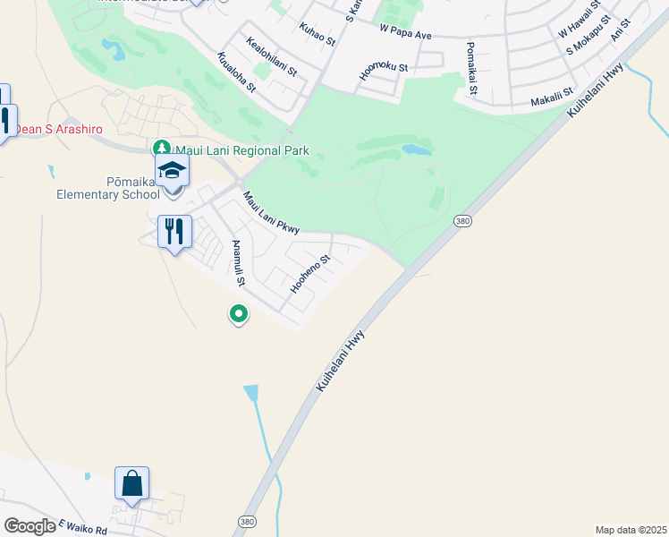 map of restaurants, bars, coffee shops, grocery stores, and more near 39 East Makahehi Loop in Kahului