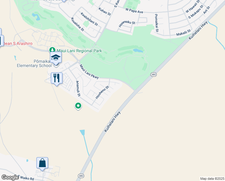 map of restaurants, bars, coffee shops, grocery stores, and more near 26 Hooui Place in Kahului