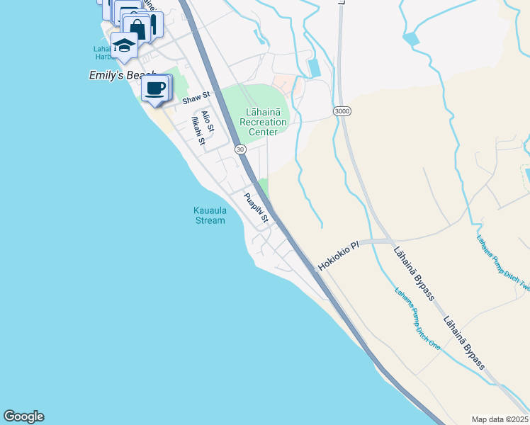 map of restaurants, bars, coffee shops, grocery stores, and more near 224 Puapihi Street in Lahaina