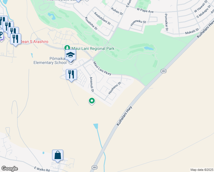 map of restaurants, bars, coffee shops, grocery stores, and more near 43 Molehulehu Loop in Kahului