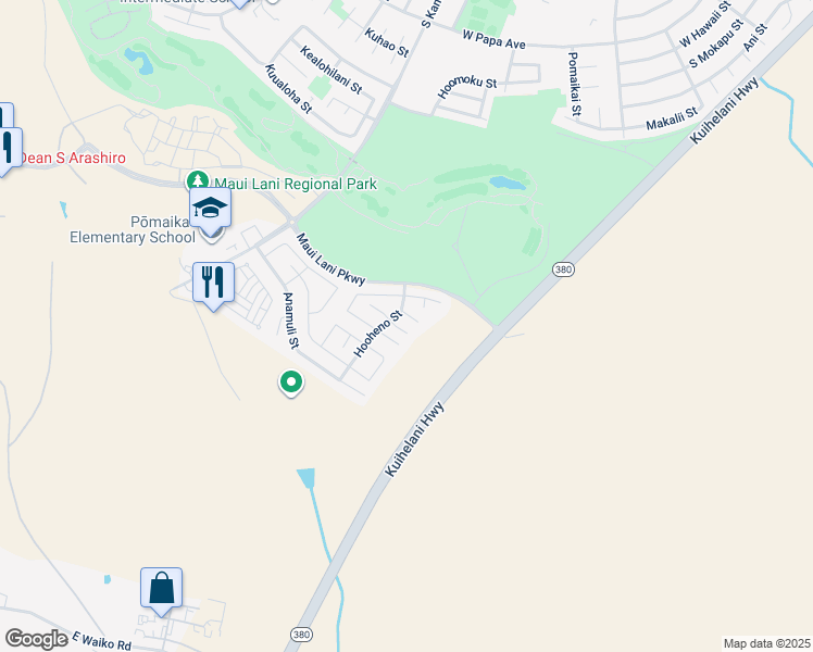 map of restaurants, bars, coffee shops, grocery stores, and more near 39 East Makahehi Loop in Kahului