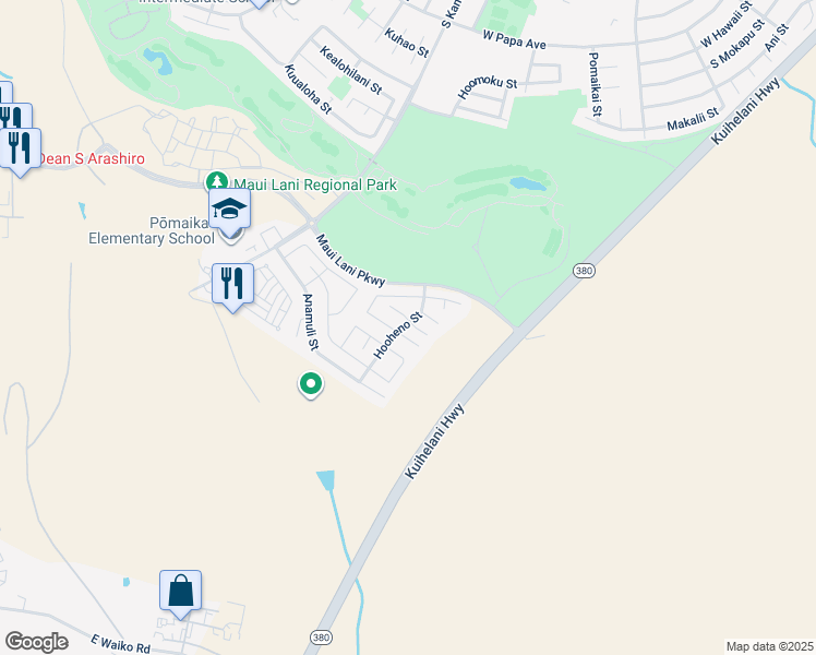 map of restaurants, bars, coffee shops, grocery stores, and more near 8 East Makahehi Loop in Kahului