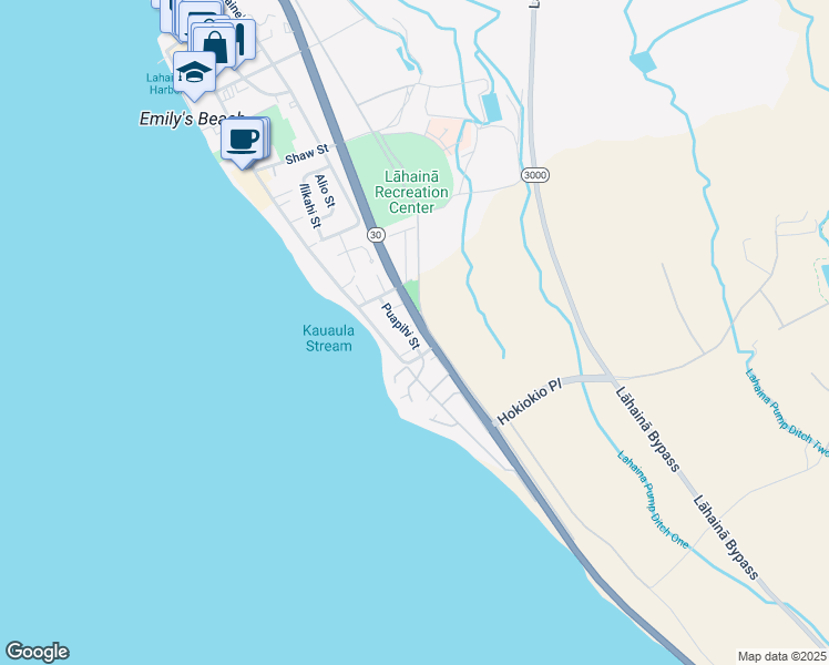 map of restaurants, bars, coffee shops, grocery stores, and more near 224 Puapihi Street in Lahaina