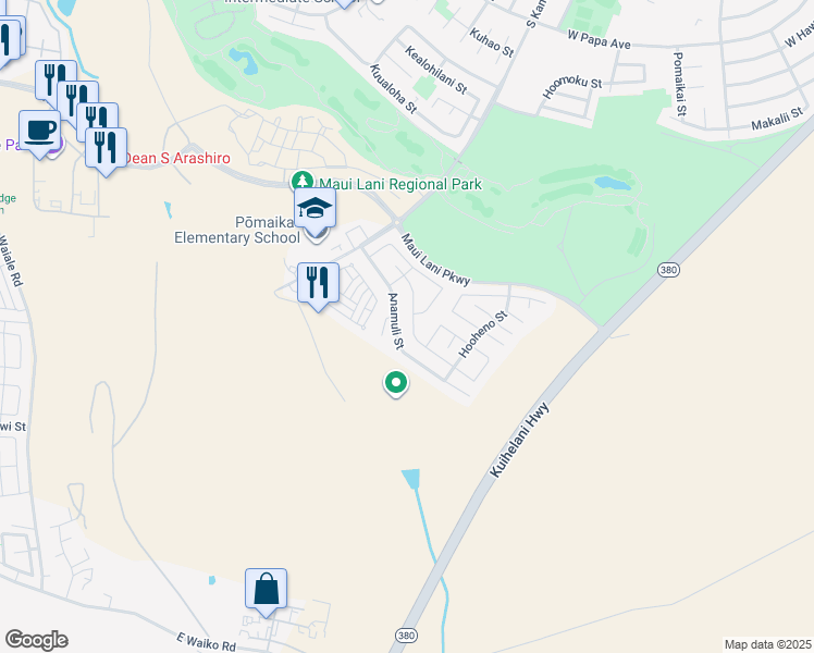 map of restaurants, bars, coffee shops, grocery stores, and more near 219 Molehulehu Street in Kahului